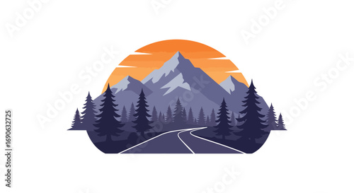 a scenic road leading to majestic mountains under sunset sky