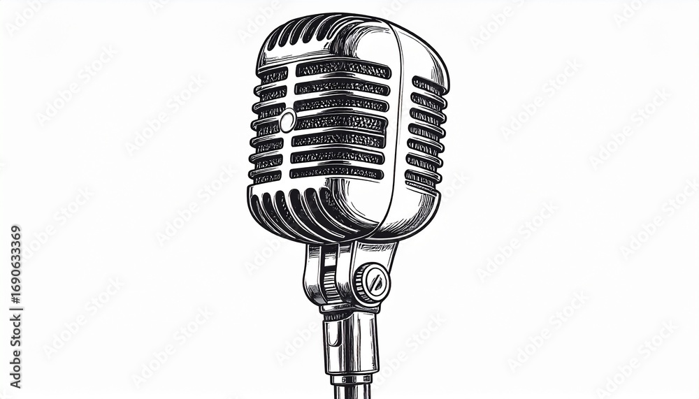 Fototapeta premium Vintage microphone illustration on a white background