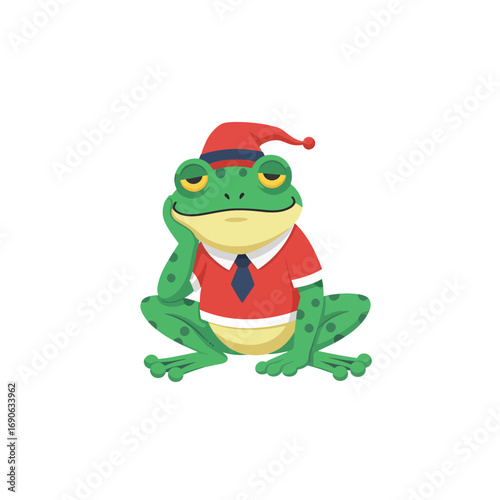 Festive Frog A whimsical Christmas illustration with a charming green amphibian