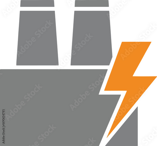 Power plant generating electricity with a bright lightning bolt symbolizing energy production, representing innovation and industrial progress.