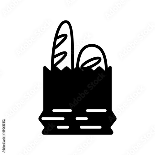 Fresh Bread Baguette Loaf Paper Bag Glyph Icon