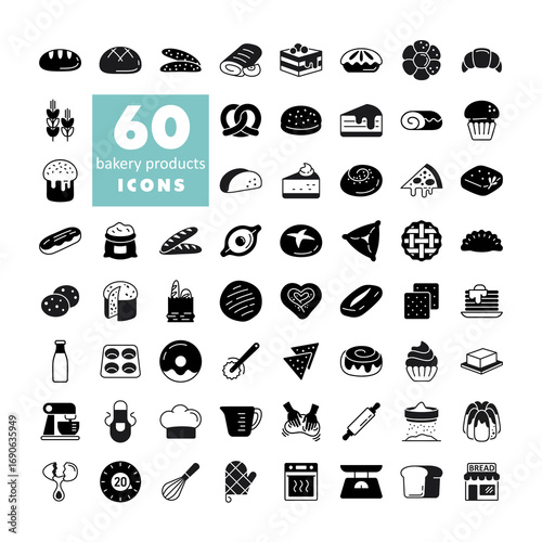 Bakery and Pastry Products Vector Glyph Icon Set