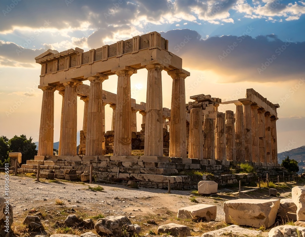 Obraz premium Ancient temple ruins at sunset