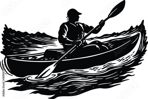 silhouette of a man kayaking