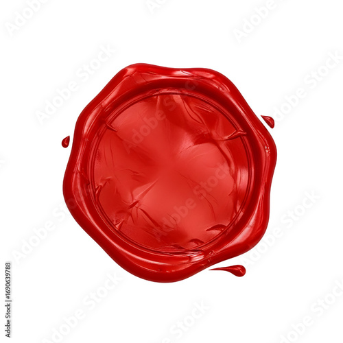 3D red wax seal isolated on white, blank red wax seal