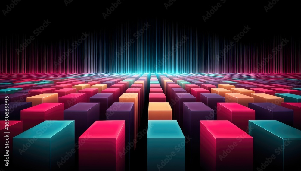 Obraz premium A vibrant array of colorful, 3D blocks creates a dynamic, futuristic scene.