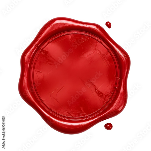 3D red wax seal isolated on white, blank red wax seal