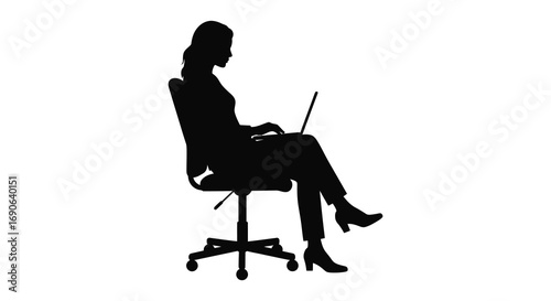 a woman sitting on chair using laptop silhouette