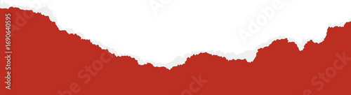 Ripped red paper with rugged outline. Torn sheet fragment for scrapbook and collage templates. Vintage-style design with rough textures. Realistic patch illustration.