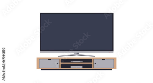 modern flat screen television placed above wooden cabinet