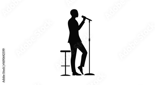 a singer performing on stage with microphone stand