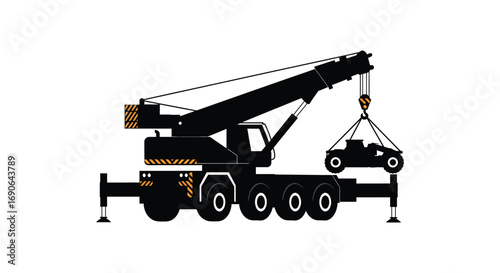 a large crane lifting a car with its extended arm
