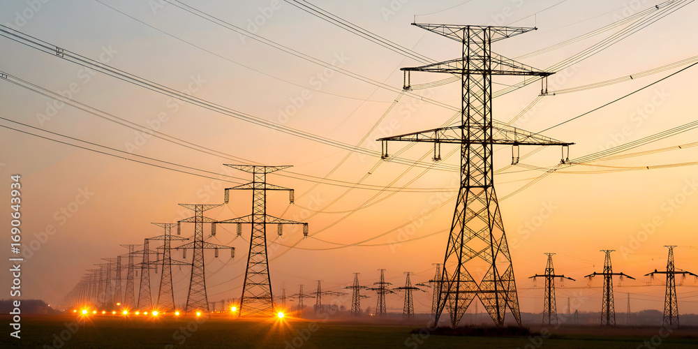 Fototapeta premium Electricity grid network with glowing energy wires isolated background