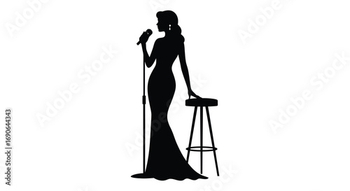 a silhouette of a woman singing into microphone