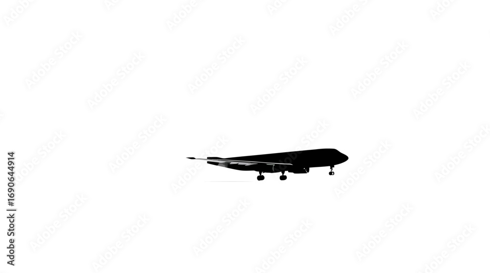 Fototapeta premium Silhouette of a jet airplane on a white background.