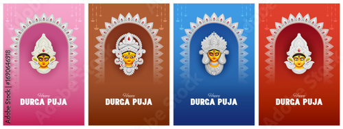 Goddess Durga in Happy Durga Puja Subh Navratri Indian religious background design for Promotion Offer Sale Banner