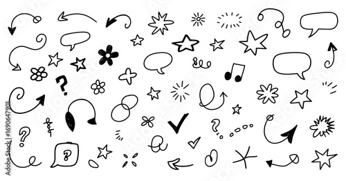 doodle art of different icons and shapes