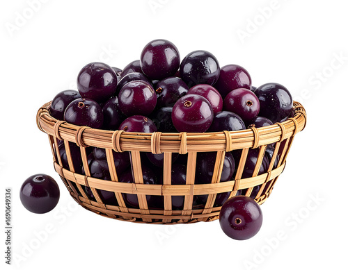 Wallpaper Mural Fresh Jabuticaba in Woven Basket: A close-up shot captures a basket brimming with fresh, vibrant jabuticaba berries, ready to be enjoyed. This image evokes a sense of natural abundance, freshness. Torontodigital.ca
