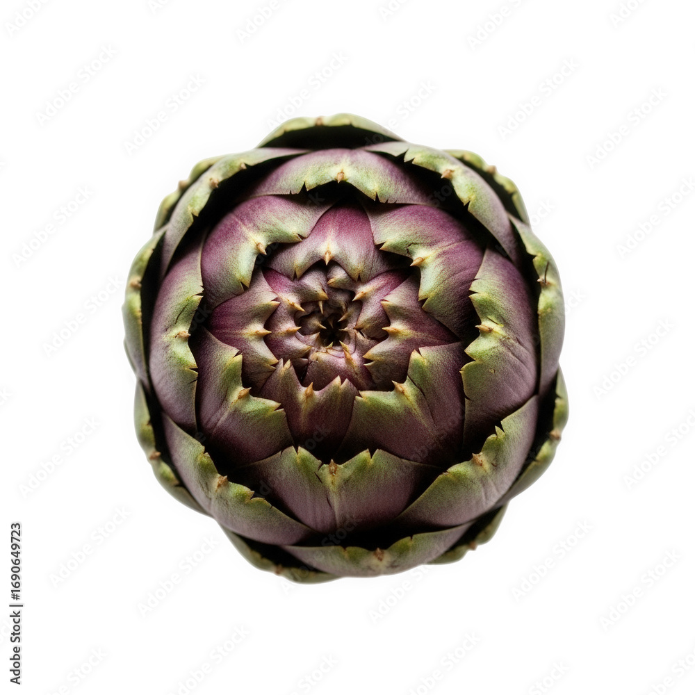 Fototapeta premium Purple artichoke isolated on transparent background with intricate petals
