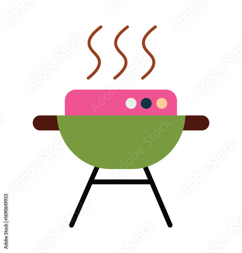 Modern Colorful Barbecue Grill Vector Icon for Outdoor Cooking