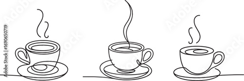 Set of coffee cups linear vector