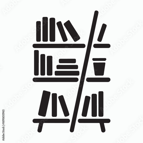 Bookshelf ladder black glyph icon interior design