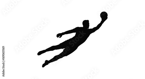 a silhouette figure leaping to catch a ball in mid air