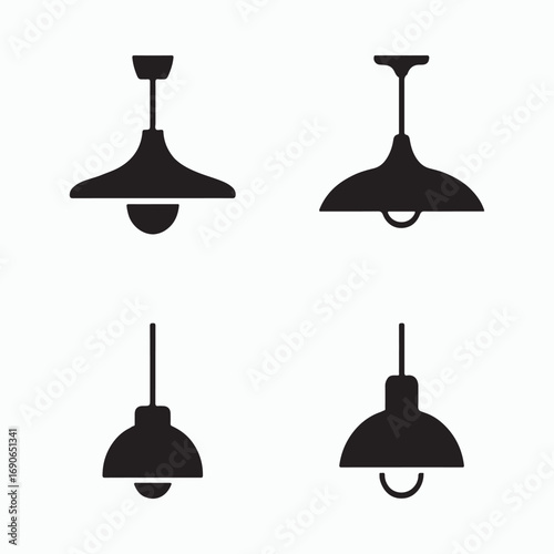 Pendant light glyph icons set interior light design