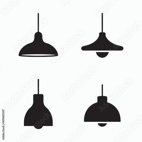 Pendant light icons set black glyph lighting