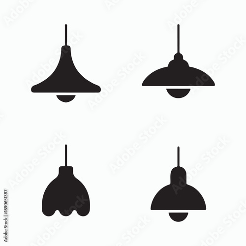 Pendant light glyph icons set modern ceiling lamp