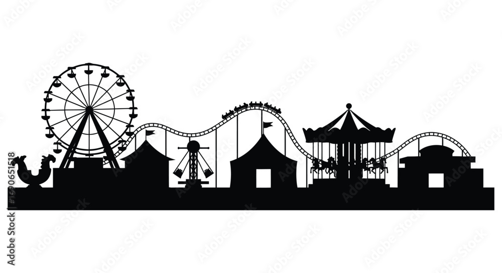 Obraz premium amusement park silhouette featuring ferris wheel carousel and roller coaster