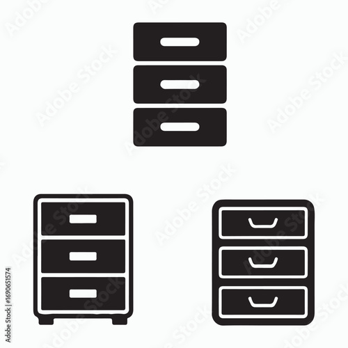 Plastic drawer unit glyph icons set storage solutions