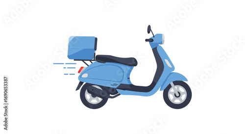 a blue scooter with delivery box on back