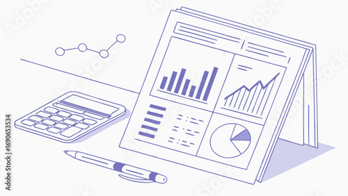 Financial Report Business Charts Data Analysis Graphs Statistics Accounting Calculator Pen Office Supplies Workplace Desk Document Report Presentation Infographic Business Concept Growth Progress Suc.