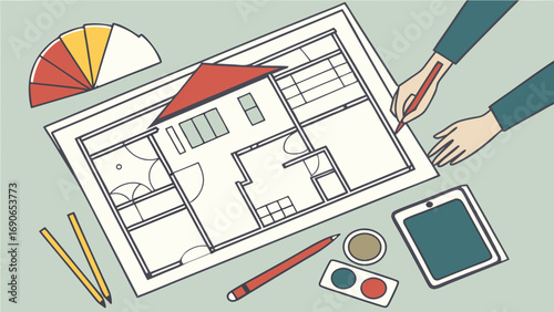 House Plan Design Architect Drawing Home Blueprint Flatlay Top View Construction Renovation Real Estate Home Design Interior Design Architectural Design Home Building New House Floor Plan Home Planni.