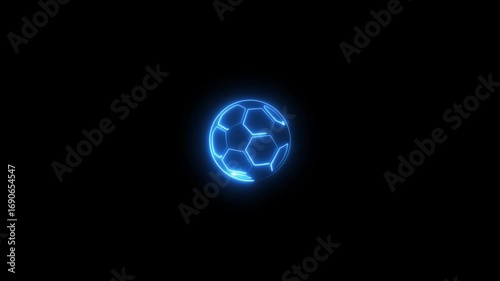 Glowing Neon Blue Soccer Ball Abstract Futuristic Energy Sport Concept Dark Background