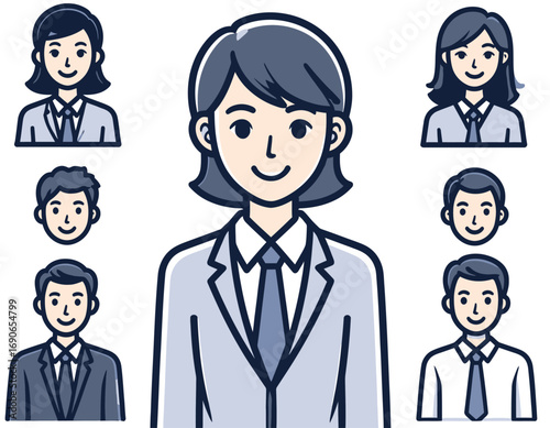 Businesswoman and Team Member Icon Set Illustration.