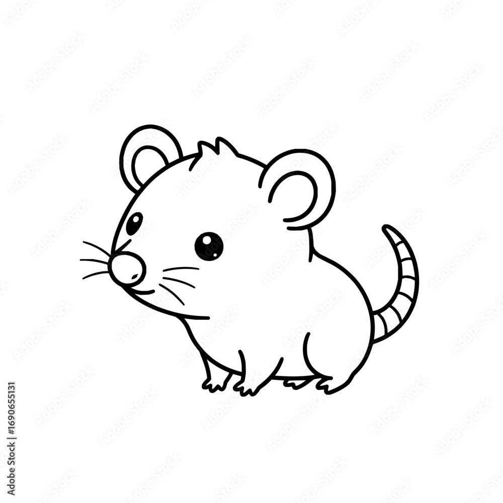 Fototapeta premium Chibi possum, black and white vector, bold clean shape, isolated