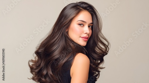 Woman with long wavy brown hair