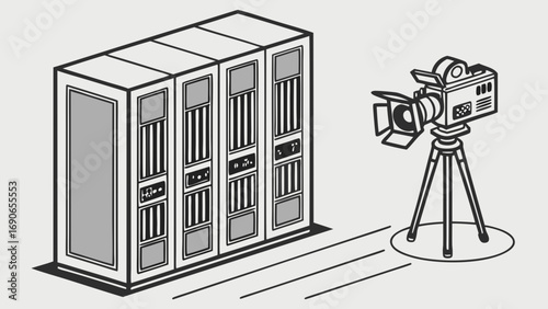 Isometric Illustration of Filmmaking Equipment Studio Setup with Camera and Lighting.