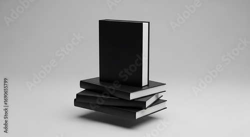 Stack of Black Books Floating in Air.