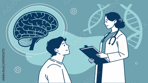 Medical consultation doctor and patient brain health genetic testing healthcare medical advice dna genes human brain neurological neuroscience medicine doctor visit health checkup patient care medica.