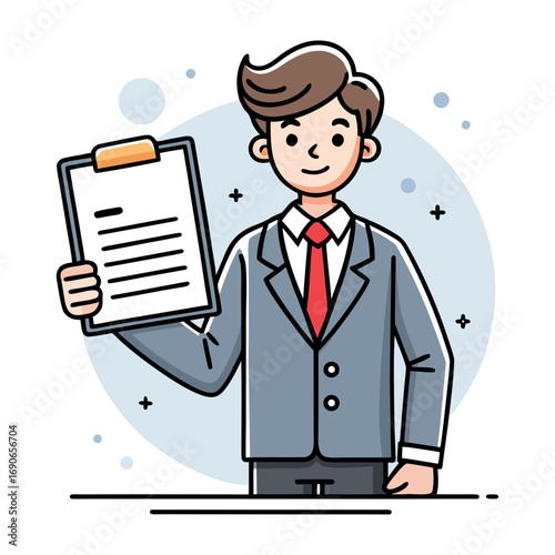 Professional male lawyer presenting employment contract details illustration | Legal advisor consultation vector design for workplace agreement and law firms