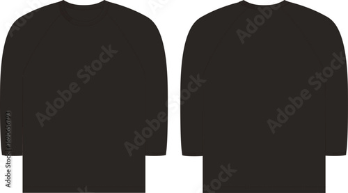アパレル製品、ラグラン7分袖の絵型（平面図）黒
Apparel product, Raglan three-quarter sleeve pattern (top view) black