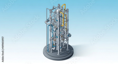 Isometric industrial distillation column design for chemical processing and engineering applications diagram
