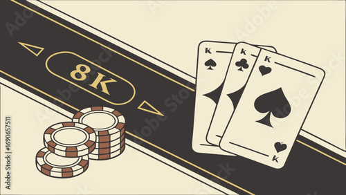 Playing cards poker chips gambling casino game 8k vector illustration retro design vintage style game design graphic design background abstract art poker hand three kings casino chips gambling chips .