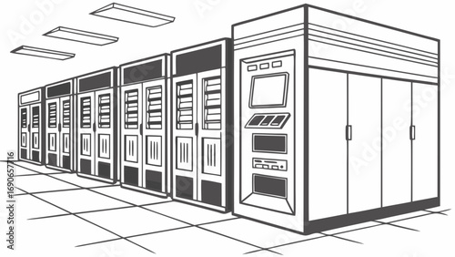 Rack Servers in Data Center IT Infrastructure Technology Illustration Network Equipment Computer Hardware Digital Technology Server Room Data Storage Network Devices Computing Cloud Computing Interne.