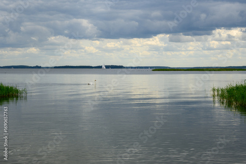 Lake Sniardwy in the Masurian Lake District on a cloudy day. Poland