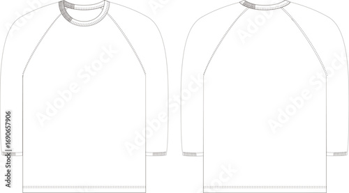 アパレル製品、ラグラン7分袖の絵型（平面図）白色
Apparel product, Raglan three-quarter sleeve pattern (top view) White