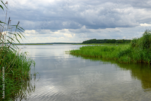 Lake Sniardwy in the Masurian Lake District on a cloudy day. Poland